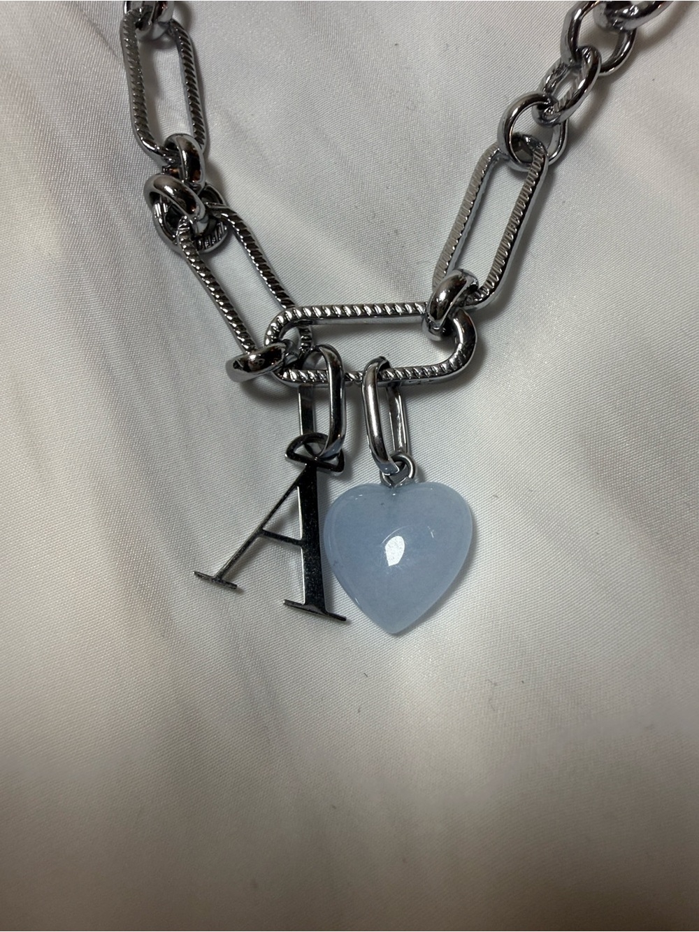 Abbott Lyon- Initial “A” Paperclip Necklace with Larimar Stone Heart Charm
